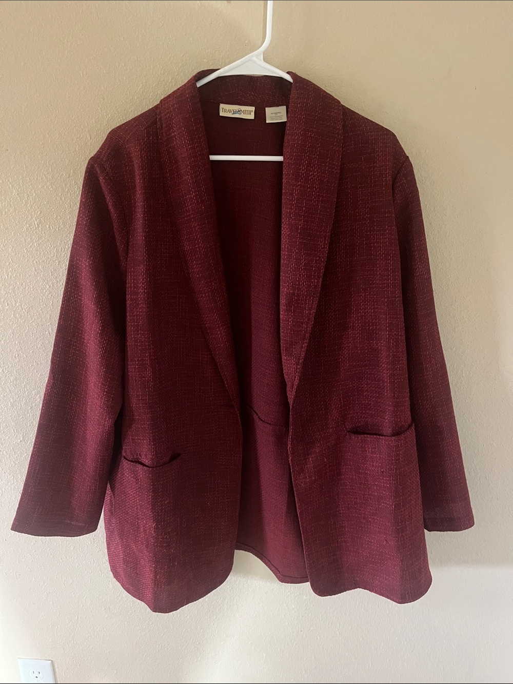 Burgundy Women's Open Front Blazer Jacket